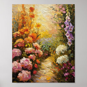Golden Hour Summer Garden Path Oil Painting Poster