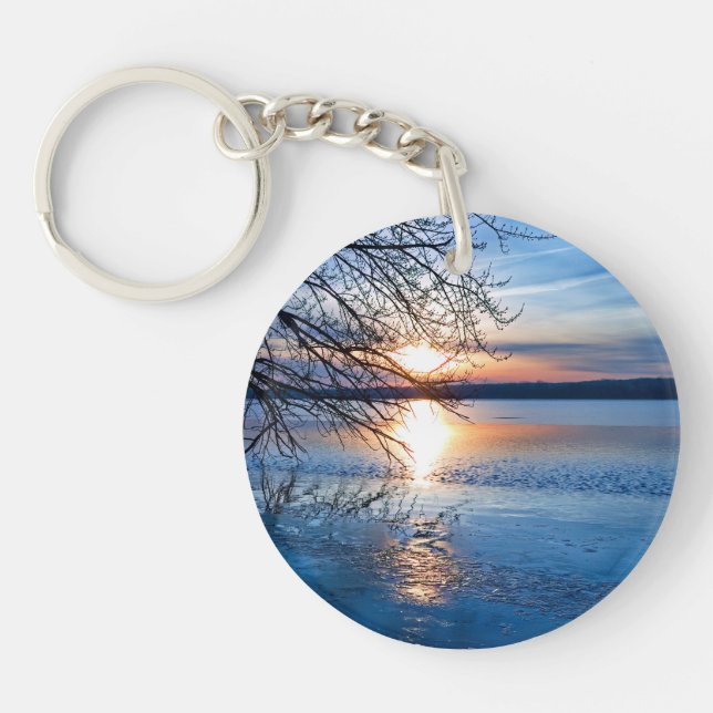 Golden Hour, Sunrise Over Lake Acrylic Keychain (Front)