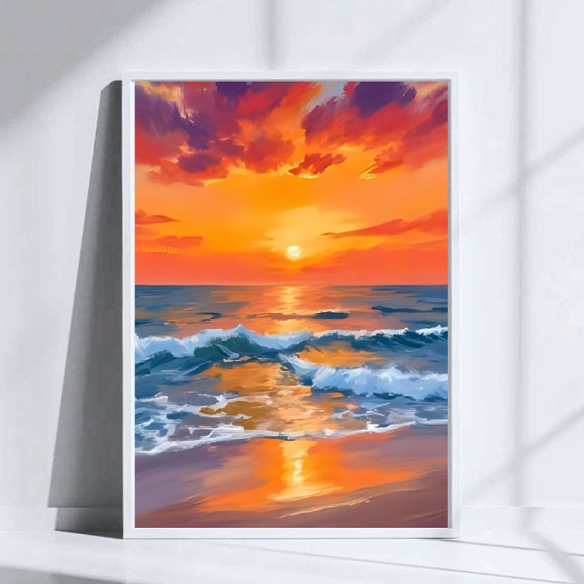 Golden Hour Sunset Ocean Beach Painting Poster (Creator Uploaded)
