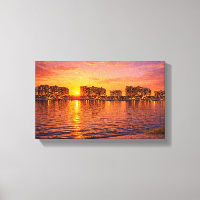 Golden Hour Waterfront Cityscape Print | Sunset Ma (Front)