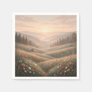Golden Hour Wildflower Meadow Rolling Hills Sunset Napkins