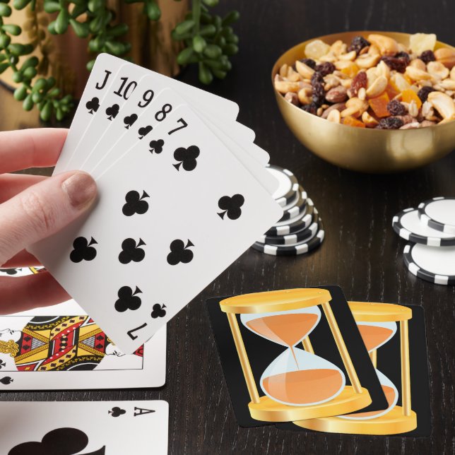 Golden Hourglass Timer with Sand Flow Poker Cards (In Situ)