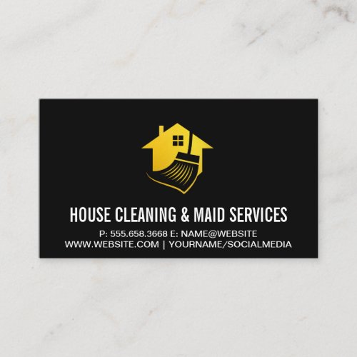 Golden House Broom Logo  Cleaning Services Business Card