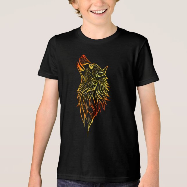 Golden Howling Wolf – Tribal Spirit Animal Design Tri-Blend Shirt (Front)
