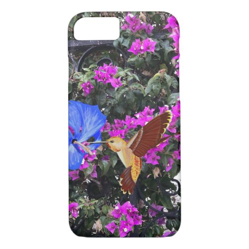 Golden Hummingbird Blue Hibiscus  Bougainvillea iPhone 87 Case