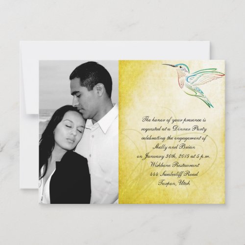 Golden Hummingbird Watercolor Wedding Engagement Custom Announcement
