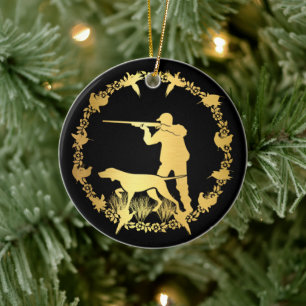 Golden hunter ceramic ornament
