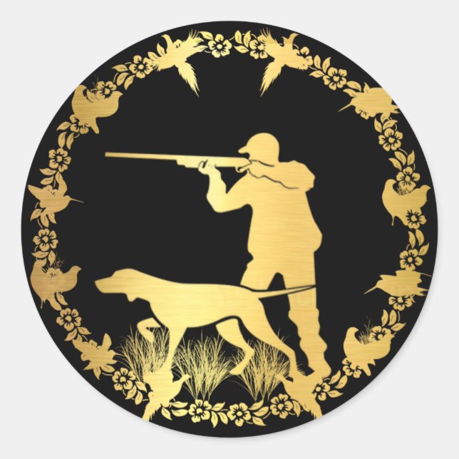 Golden hunter classic round sticker (Front)