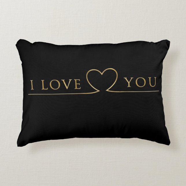 Golden I Love You Typography Accent Pillow (Front)