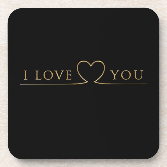 Golden I Love You Typography Beverage Coaster (Front)