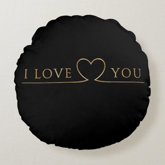 Golden I Love You Typography Round Pillow (Front)