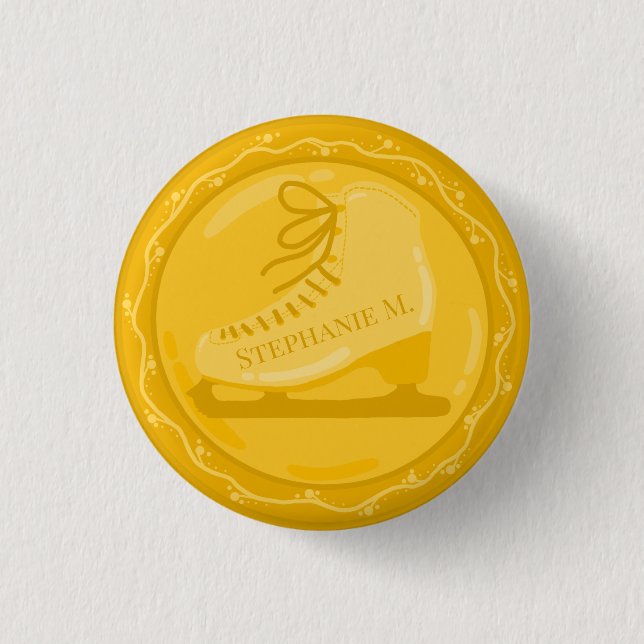 Golden Ice Skate Medallion  Button (Front)