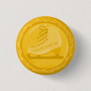 Golden Ice Skate Medallion  Button