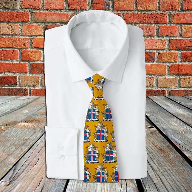Golden Iceland Emblem fashion Tie, Icelandic Flag Neck Tie (Creator Uploaded)