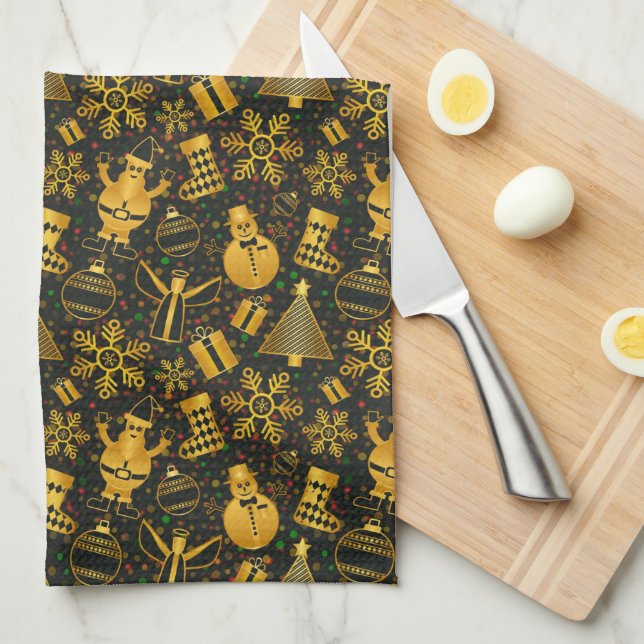 Golden Icons Pattern Christmas Kitchen Towel (Quarter Fold)