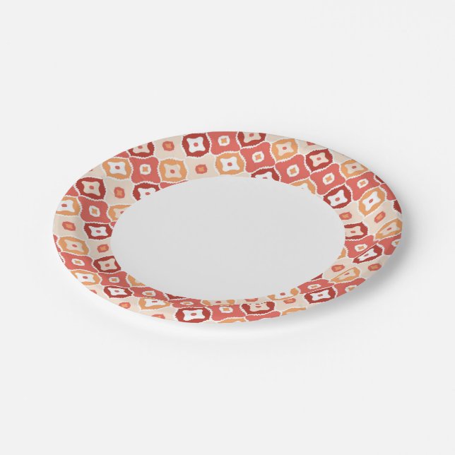 Golden ikat geometric pattern paper plates (Angled)