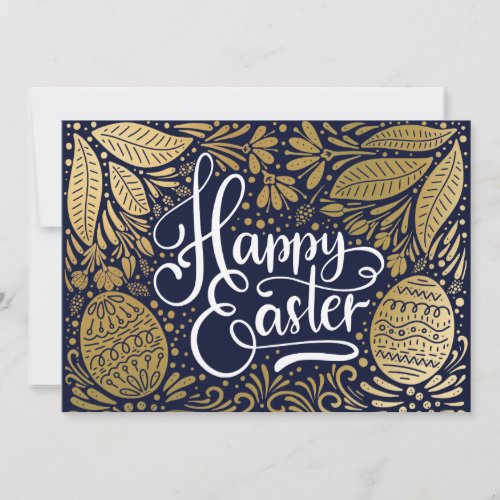 Golden Illustrated Easter Photo Card