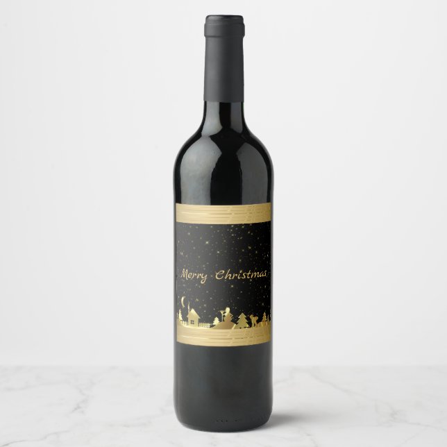 Golden Illustration Christmas Spirit Wine Label (Front)