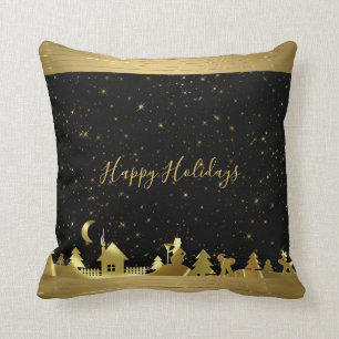 Golden Illustration of the Village Throw Pillow