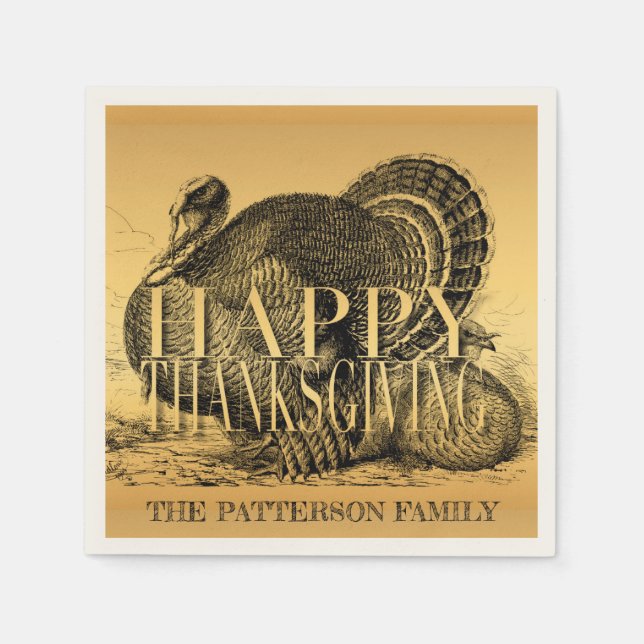 Golden illustration Turkey personalized P Napkin (Front)