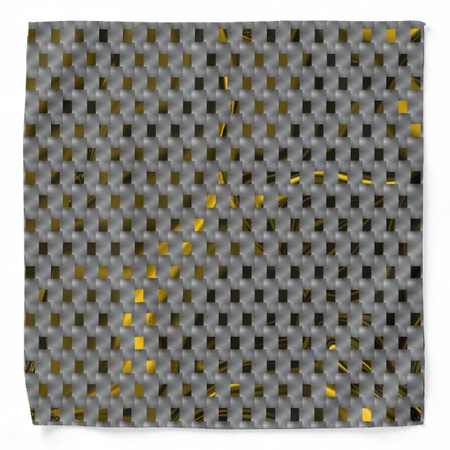 Golden image beneath gray plates, oblong squares bandana (Front)