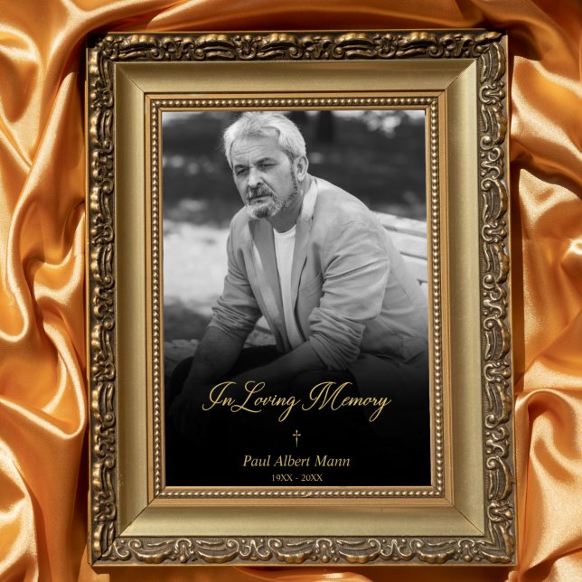 Golden In Loving Memory BW Photo Funeral Service Poster (Creator Uploaded)