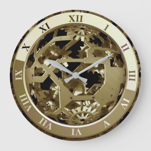 Golden Industrial Gears Image Large Clock