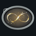 Golden Infinity Symbol Belt Buckle<br><div class="desc">Gold,  jewelry infinity symbol with gold stars on a black background. Design with gold  star.</div>