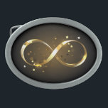 Golden Infinity Symbol Belt Buckle<br><div class="desc">Gold,  jewelry infinity symbol with gold stars on a black background. Design with gold  star.</div>