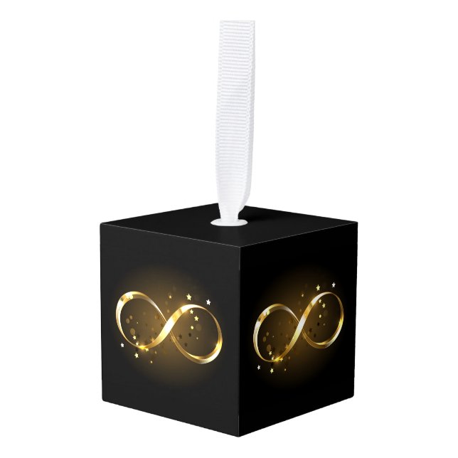 Golden Infinity Symbol Cube Ornament (Front Angled)