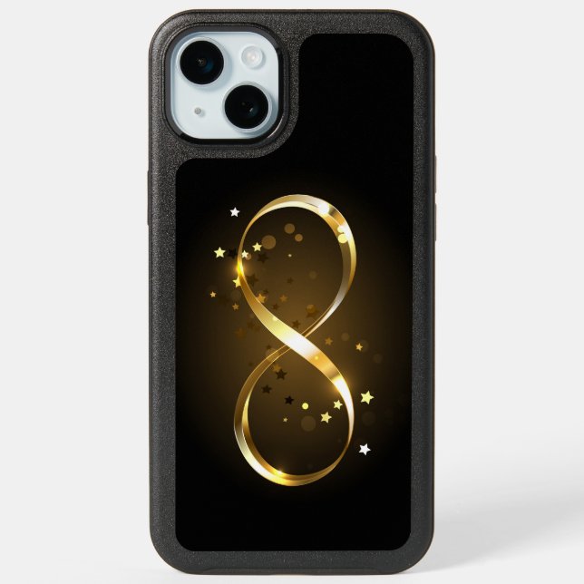 Golden Infinity Symbol iPhone 15 Plus Case (Back)