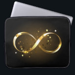 Golden Infinity Symbol Laptop Sleeve<br><div class="desc">Gold,  jewelry infinity symbol with gold stars on a black background. Design with gold  star.</div>