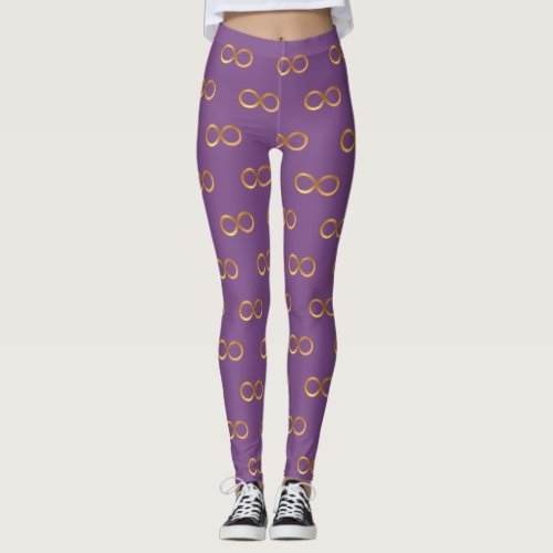 Golden Infinity Symbol Pattern on Violet Leggings