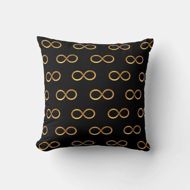 Golden Infinity Symbol Pattern Throw Pillow (Front)