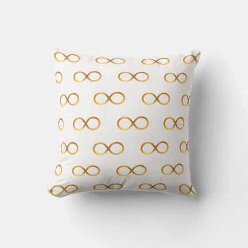Golden Infinity Symbol Pattern Throw Pillow
