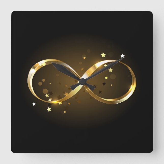 Golden Infinity Symbol Square Wall Clock (Front)