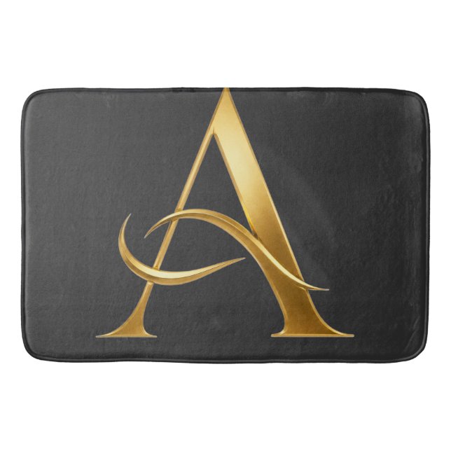 Golden Initial A Minimalist Design Bath Mat (Front)
