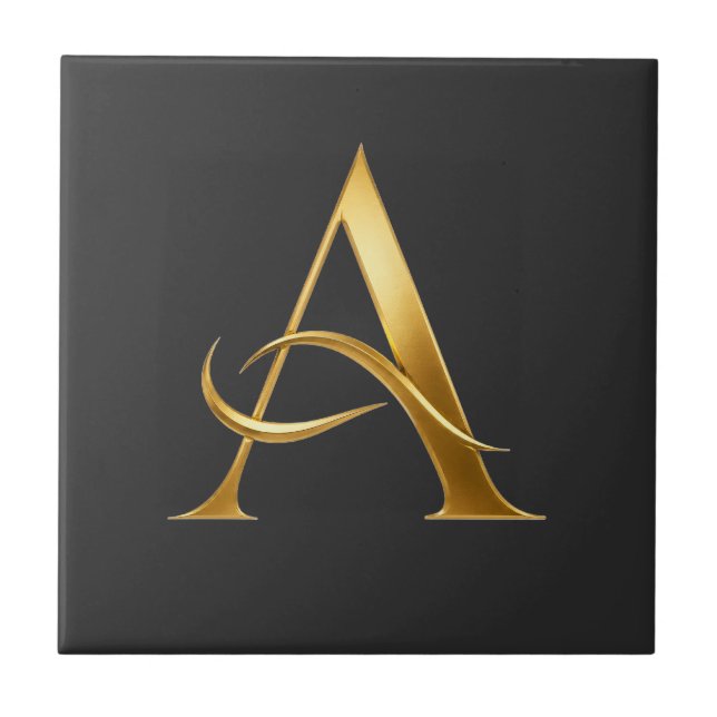 Golden Initial A Minimalist Design Ceramic Tile (Front)