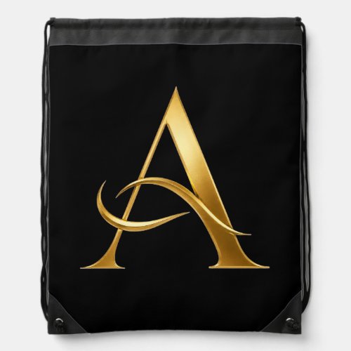 Golden Initial A Minimalist Design Drawstring Bag