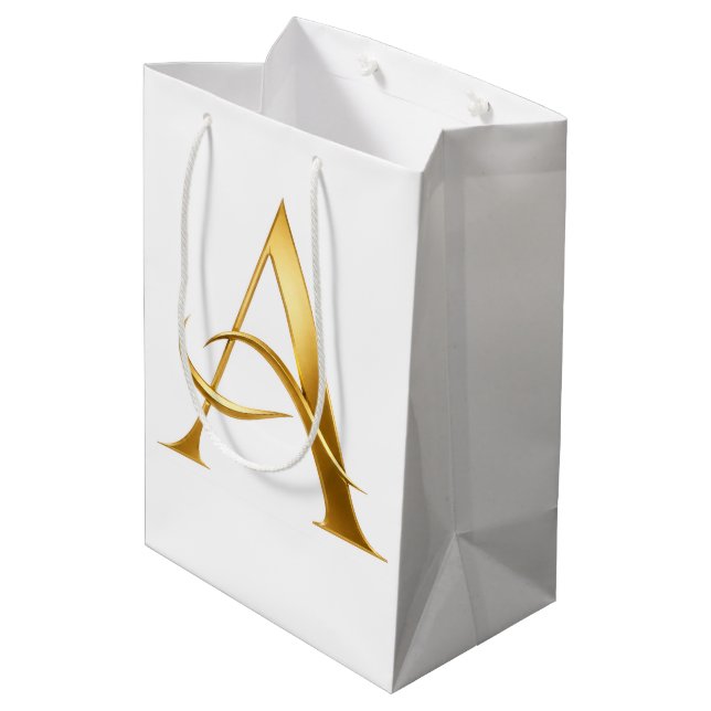 Golden Initial A Minimalist Design Medium Gift Bag (Back Angled)
