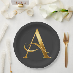 Golden Initial A Minimalist Design Paper Plates