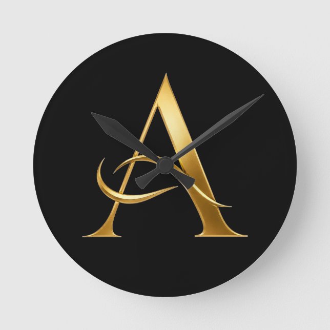 Golden Initial A Minimalist Design Round Clock (Front)