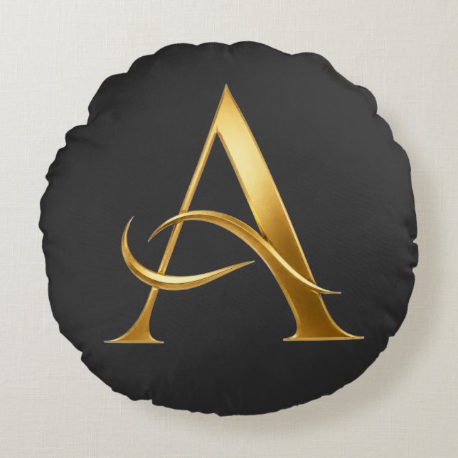 Golden Initial A Minimalist Design Round Pillow (Front)