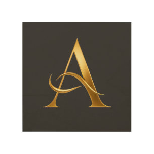 Golden Initial A Minimalist Design Wood Wall Art