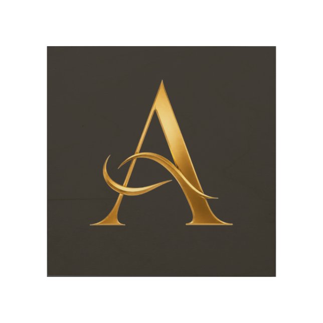 Golden Initial A Minimalist Design Wood Wall Art (Front)