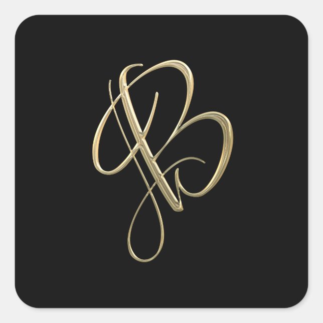 Golden initial B monogram Square Sticker (Front)