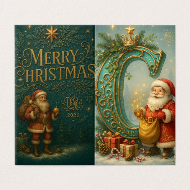 Golden Initial C with Santa Claus and crown (Outside Unfolded)