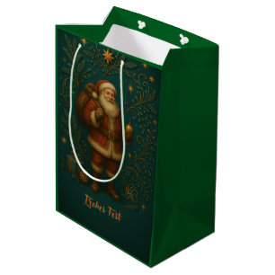 Golden Initial H with Santa Claus and Crown Medium Gift Bag