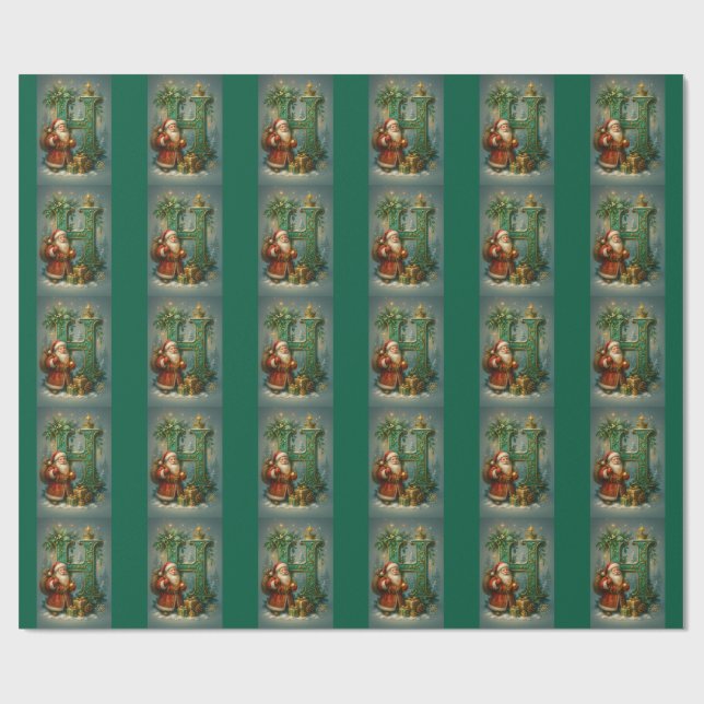 Golden Initial H with Santa Claus and Crown Wrapping Paper (Flat)