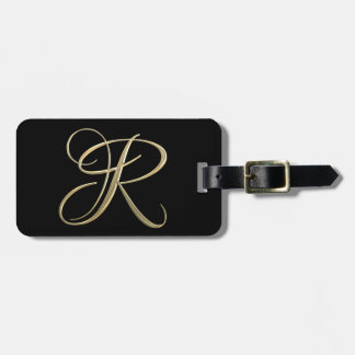Golden initial R monogram Luggage Tag